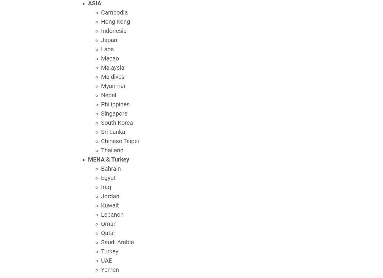 PUBG New State Technical Test's available countries (Image via PUBG New State)